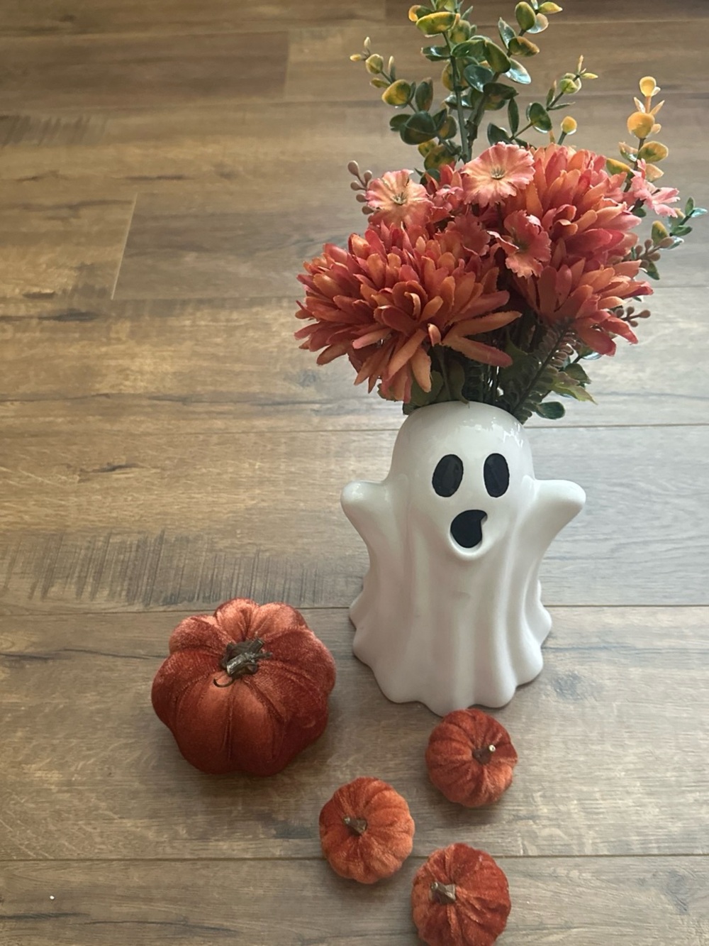 White Ghost Ceramic Vase with Orange Floral Accent
